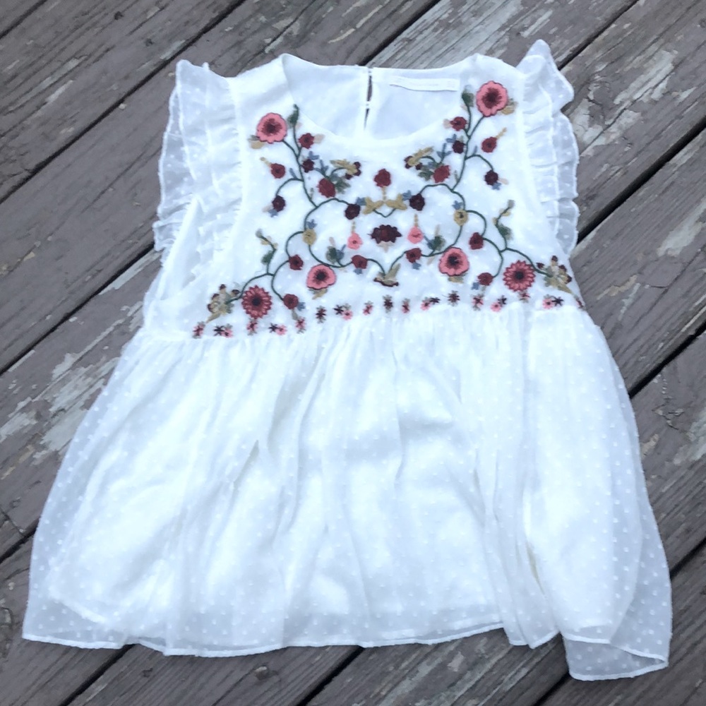 Zara white embroidered blouse